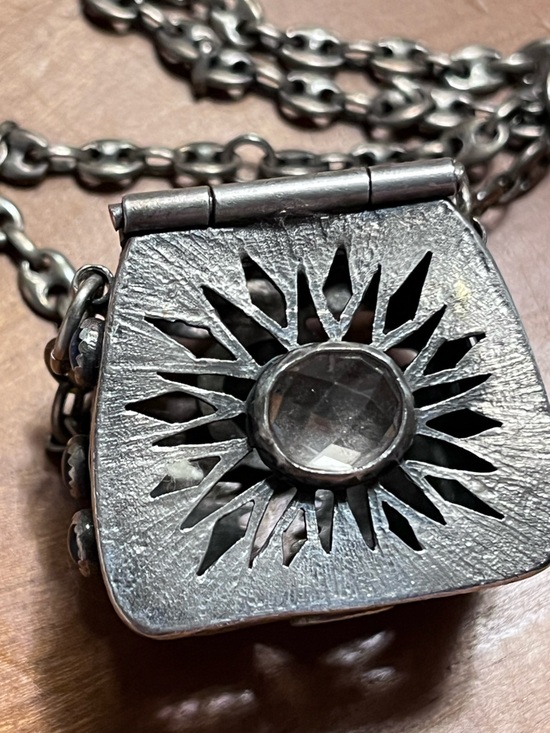 Jewelry - Sterling Silver Locket treasure box lantern Necklace Kyanite & semiprecious gems